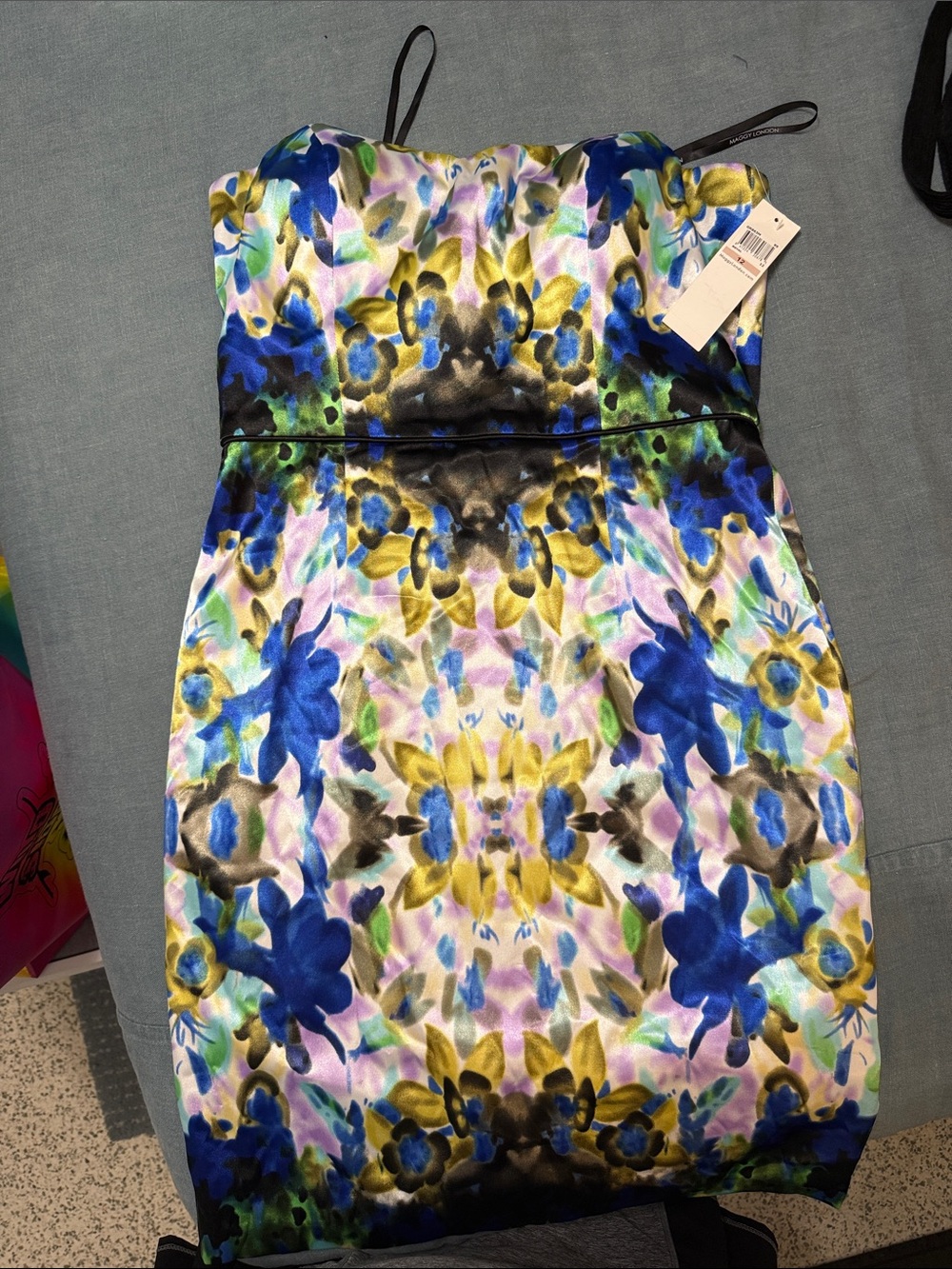 NWT MAGGY LONDON Strapless Dress size 12 purple blue sweetheart neckline new